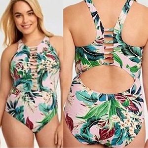 Miraclesuit Vintage Tropical Floral Leah High Neck One Piece Multi-color